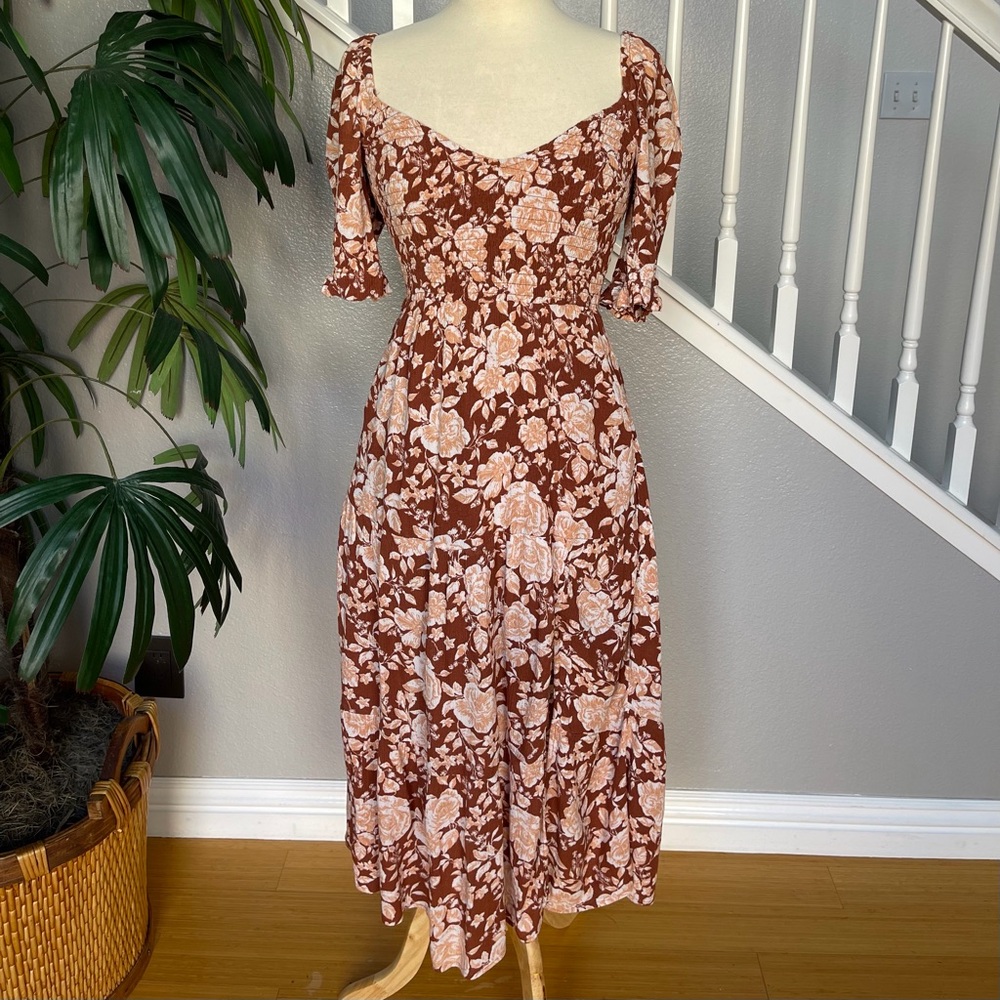 Abercrombie & Fitch Brown Floral Midi Dress